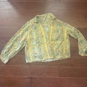 Anthropologie Pilcro Pintuck Peasant Blouse Top Large Lace Insertion Trim Yellow
